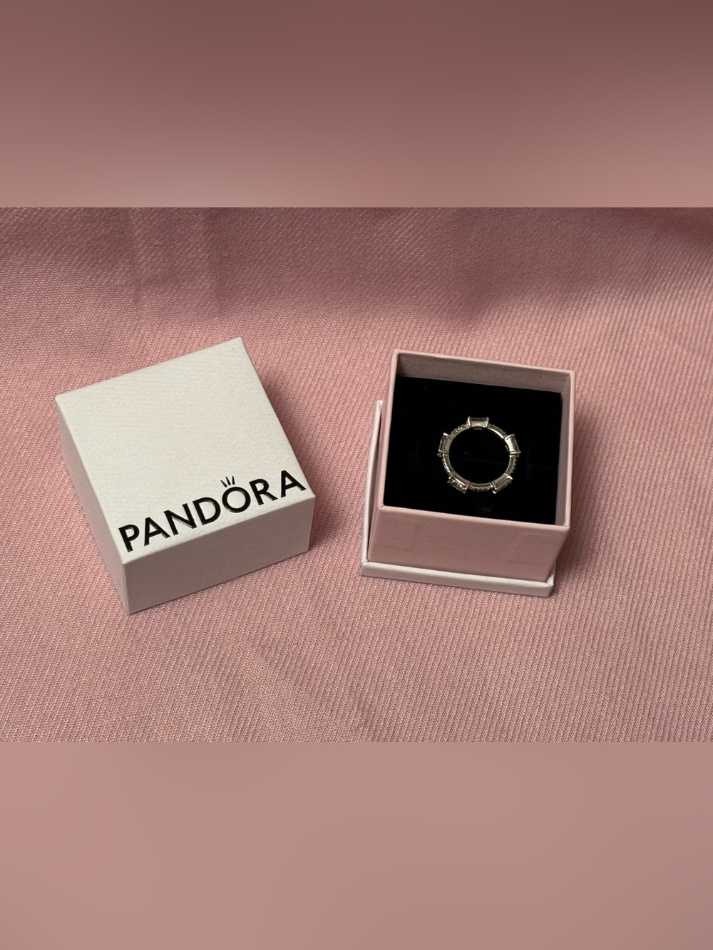 Pandora Rectangular Bars Sparkling Pavé Ring with Clear Baguette Stones